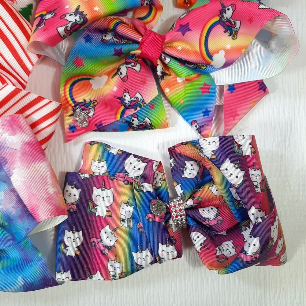 JoJo Siwa bow set of 6 Christmas tie dye cats mermaid unicorns rainbow barrettes